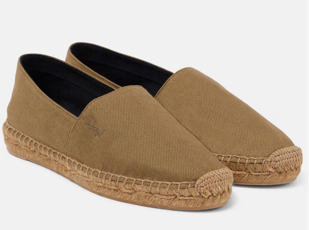 Saint Laurent YSL Cassandre Espadrilles Womens 39.5 Khaki Canvas Flats